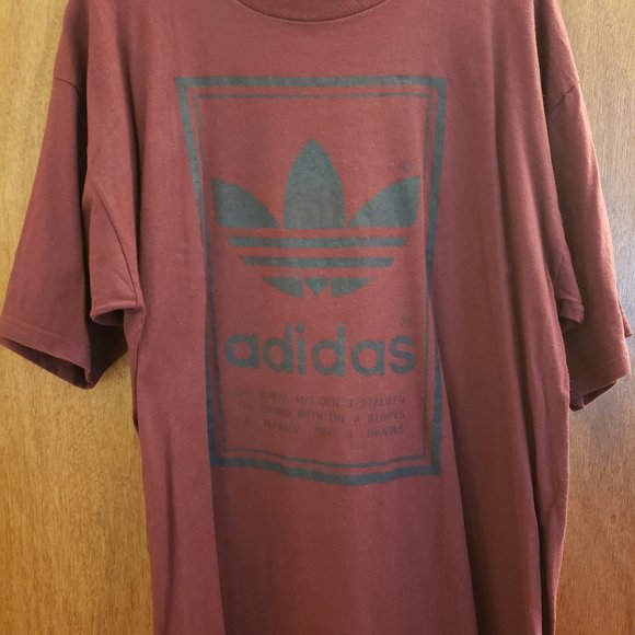 Vintage Adidas Double Sided Trefoil Logo Maroon T Shirt - Picture 2 of 7